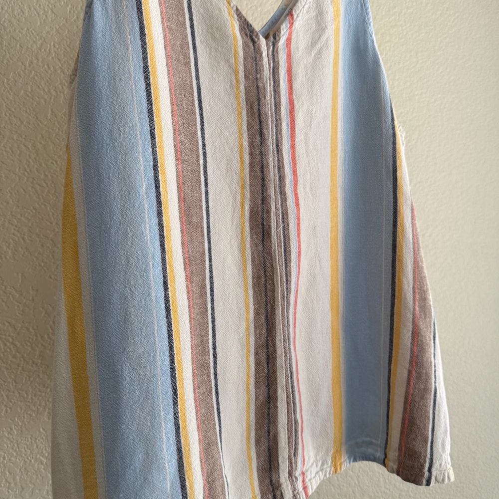 Colorful Striped V Neck Sleeveless Tank Large Multicolor Linen Vacation Beach - Picture 4 of 9